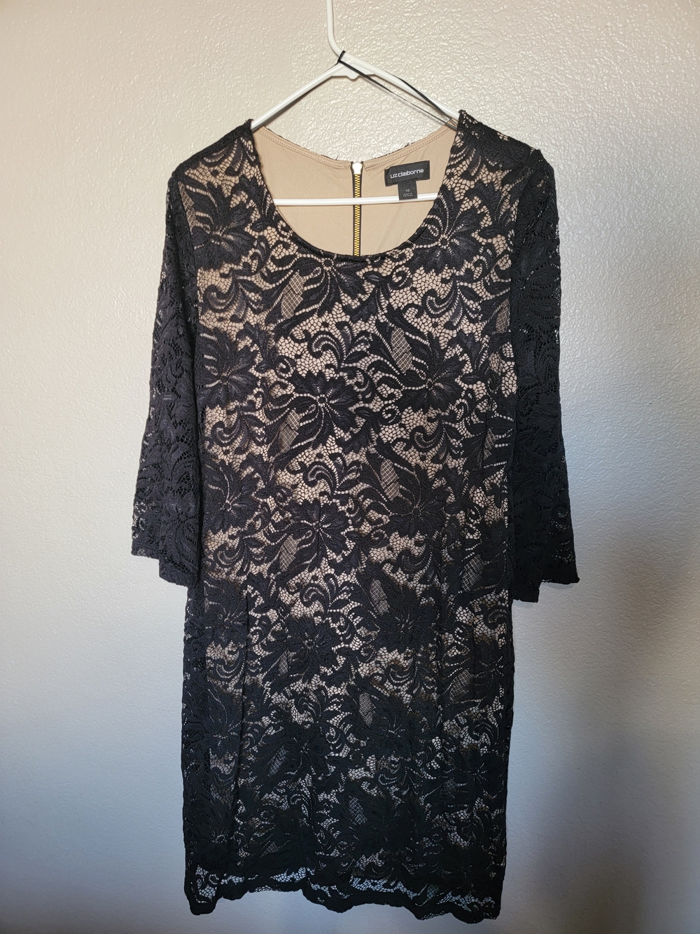 Liz Claiborne Black Lace Dress with Nude Underlay